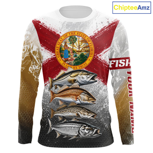 Florida Flag Fishing Jersey Inshore Grand Slam Snook Redfish Trout Tarpon Gift 