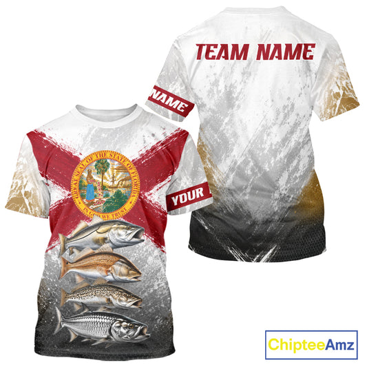 Florida Flag Fishing Jersey T- shirt Inshore Grand Slam Snook Redfish Trout Tarpon Gift 