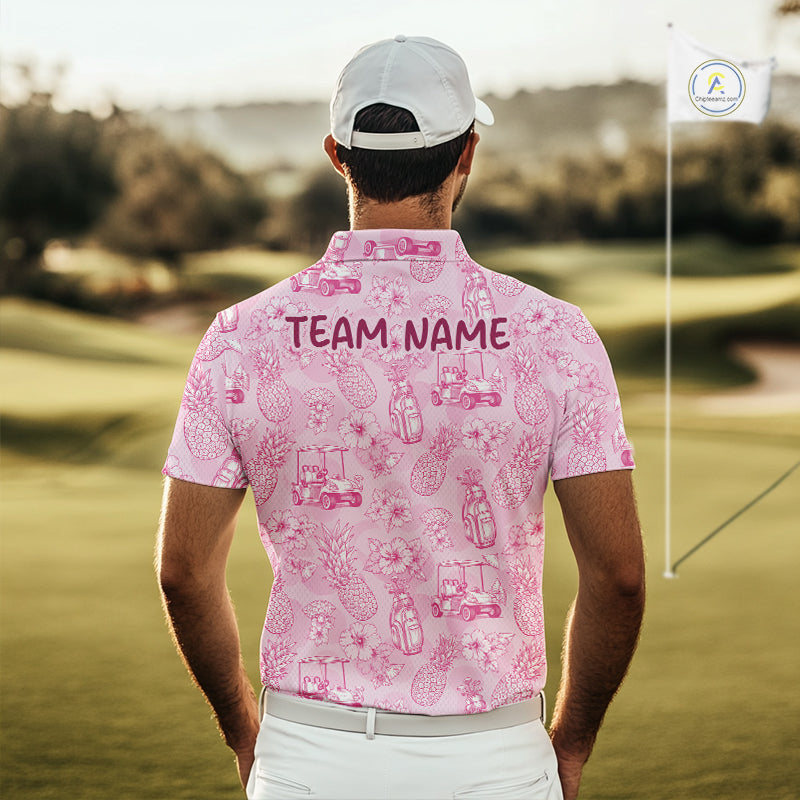 Funny Mens Golf Polo Shirt Pineapple Floral Golf Cart Pattern All Over Print Tropical Performance Top NHT842