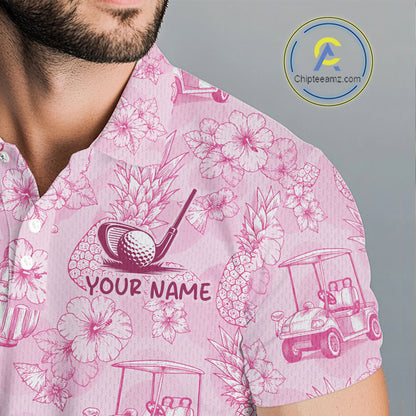 Funny Mens Golf Polo Shirt Pineapple Floral Golf Cart Pattern All Over Print Tropical Performance Top NHT842