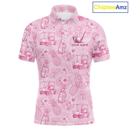 Funny Mens Golf Polo Shirt Pineapple Floral Golf Cart Pattern All Over Print Tropical Performance Top NHT842