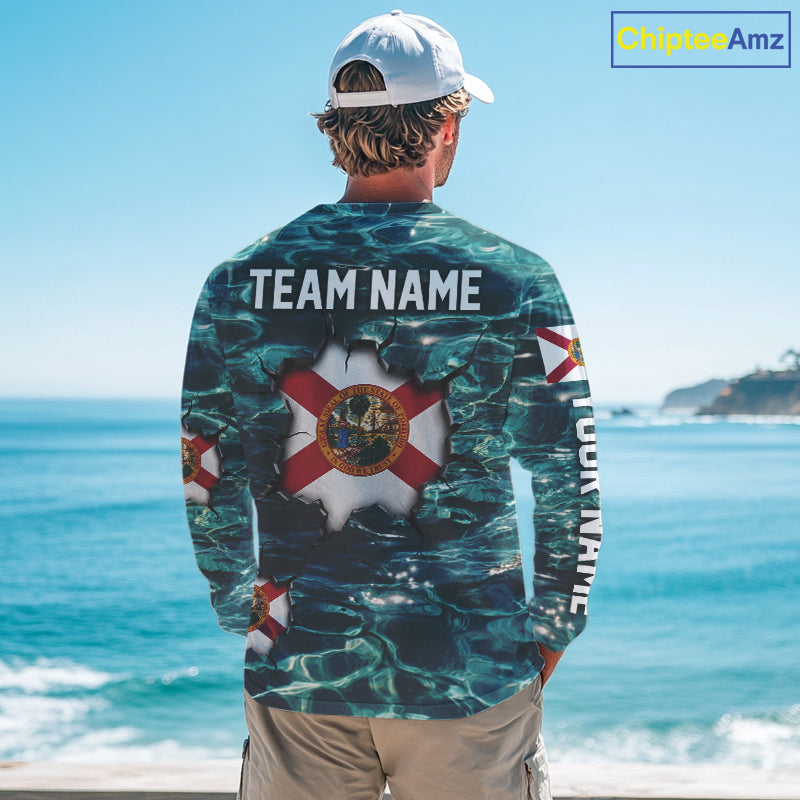 Florida Flag Fish Water Camo Custom Long Sleeve Fishing Shirts, Performance Fishing Shirts For Men NHT847