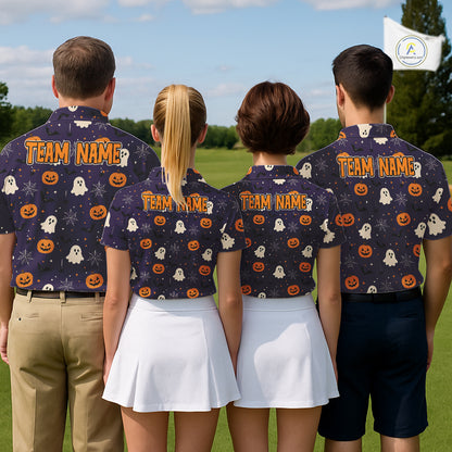 Funny Halloween Ghost Pumpkin Women Golf Polo Shirt Custom Name Personalized Team Golf Jersey NHT1301