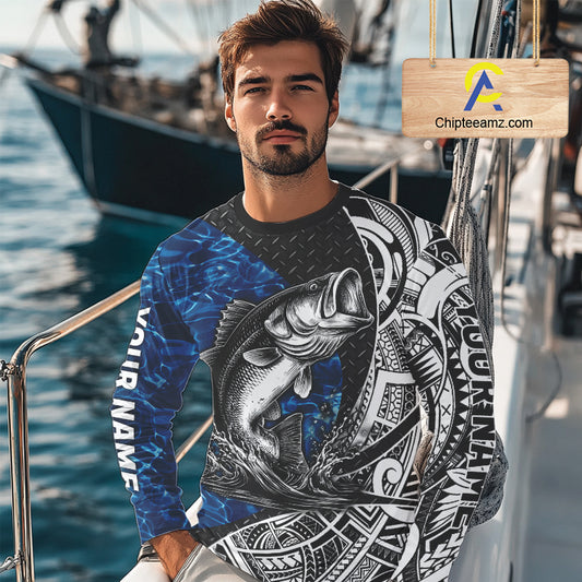 Largemouth Bass Blue Fishing Shirts Long Sleeve, Fishing Gift NHT383
