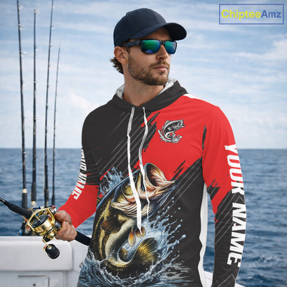 Largemouth Bass Fishing Long Sleeve Hooded Tournament Shirts, Personalized Bass Fishing Jerseys NHT431
