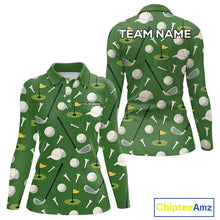 Load image into Gallery viewer, Green Golf Pattern Polo Golf Shirt For Womens Custom Golf Clothes, Best Golf Gifts NHT621