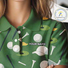 Load image into Gallery viewer, Green Golf Pattern Polo Golf Shirt For Womens Custom Golf Clothes, Best Golf Gifts NHT621