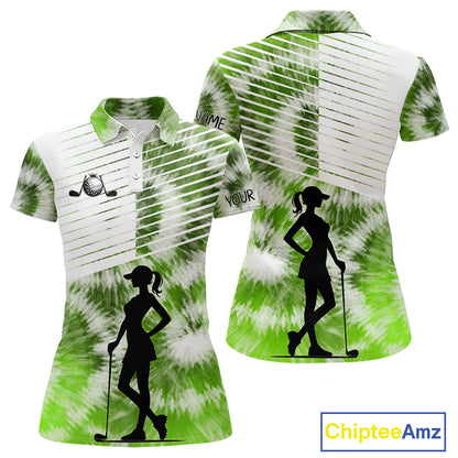 White And Green Womens Tie Dye Golf Polo Shirts Custom Golf Human Golf Team Polo Shirts NHT622