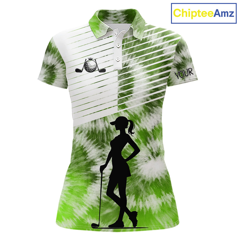 White And Green Womens Tie Dye Golf Polo Shirts Custom Golf Human Golf Team Polo Shirts NHT622