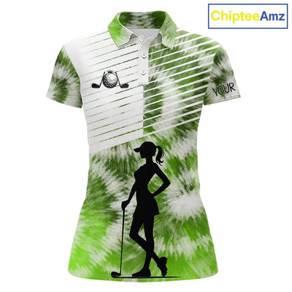 White And Green Womens Tie Dye Golf Polo Shirts Custom Golf Human Golf Team Polo Shirts NHT622