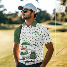 Load image into Gallery viewer, Custom Green &amp; White Funny Duck Golf Shirt For Mens, Golf Jersey Pattern For Mens NHT625