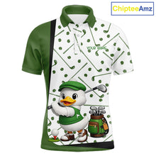Load image into Gallery viewer, Custom Green &amp; White Funny Duck Golf Shirt For Mens, Golf Jersey Pattern For Mens NHT625