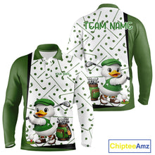 Load image into Gallery viewer, Custom Green &amp; White Funny Duck Golf Shirt For Mens, Golf Jersey Pattern For Mens NHT625