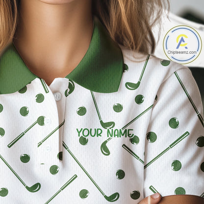 Custom Green & White Funny Duck Golf Shirt For Womens, Golf Jersey Pattern For Womens NHT625