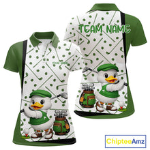Load image into Gallery viewer, Custom Green &amp; White Funny Duck Golf Shirt For Womens, Golf Jersey Pattern For Womens NHT625
