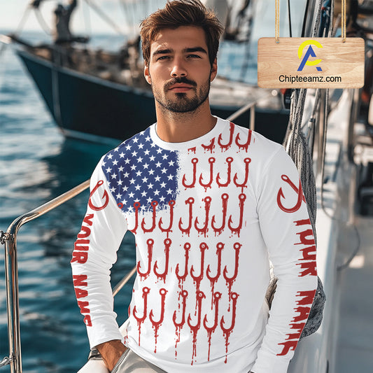 American Flag & Hook UV Protection Fishing Shirt – Fishing Jersey For Anglers NHT390