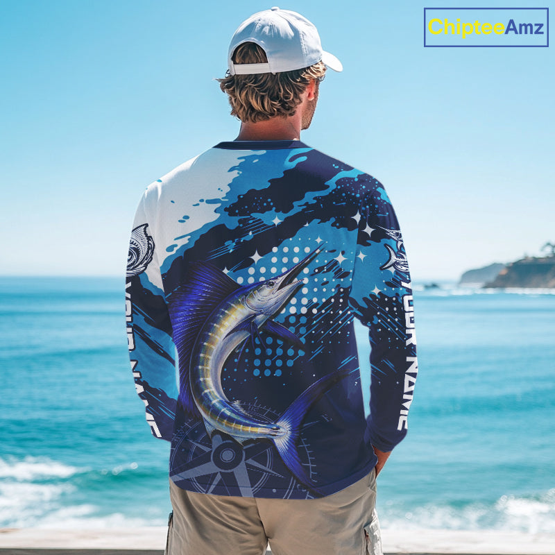Custom Sailfish Long Sleeve Fishing Shirts For Men, Design Sailfish Fishing Jerseys NHT632