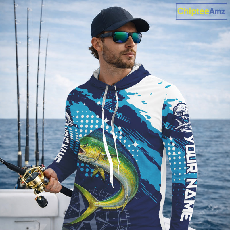 Custom Mahi Mahi Long Sleeve Hooded Fishing Shirts For Men, Design Mahi Mahi Fishing Jerseys NHT633
