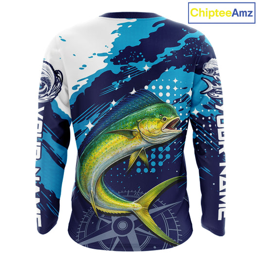 Custom Mahi Mahi Long Sleeve Fishing Shirts For Men, Design Mahi Mahi Fishing Jerseys NHT633