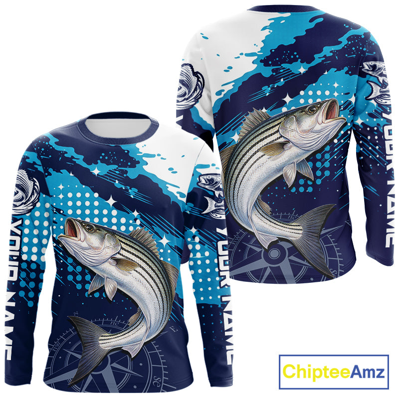 Custom Striped Bass Long Sleeve Fishing Shirts For Men, Design Striped Bass Fishing Jerseys NHT635