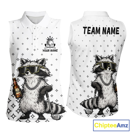 Funny Raccoon Womens Sleeveless Golf Polo Shirt Custom Team Name Personalized Golf Team