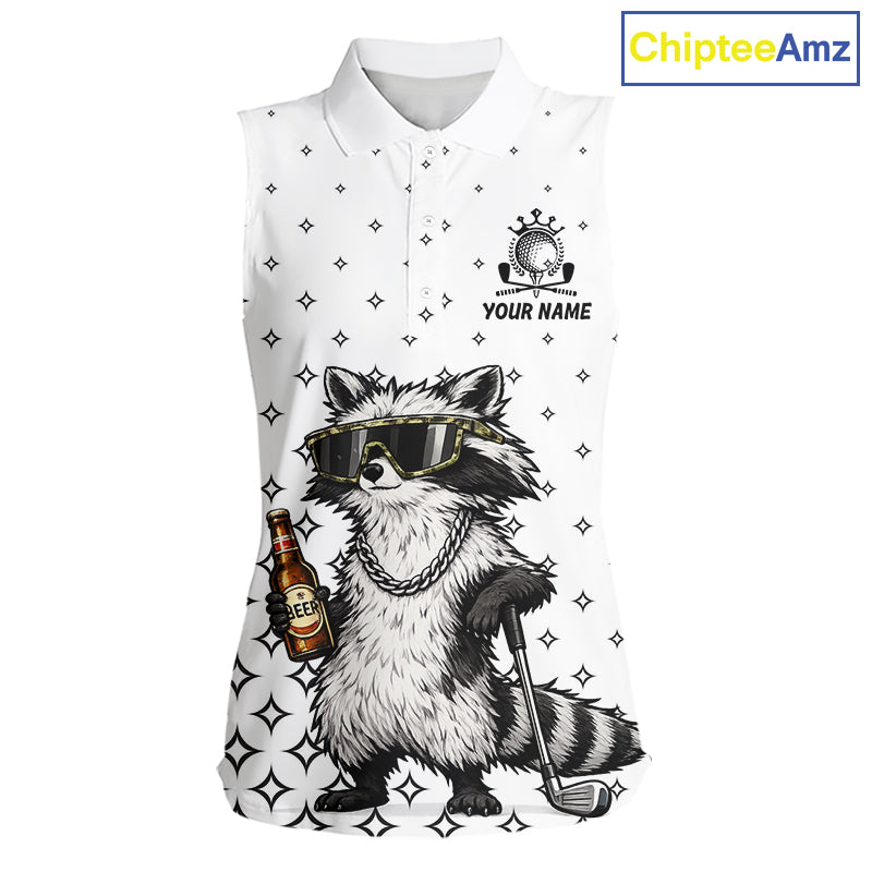 Funny Raccoon Womens Sleeveless Golf Polo Shirt Custom Team Name Personalized Golf Team