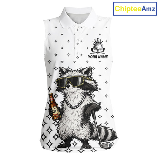 Funny Raccoon Womens Sleeveless Golf Polo Shirt Custom Team Name Personalized Golf Team