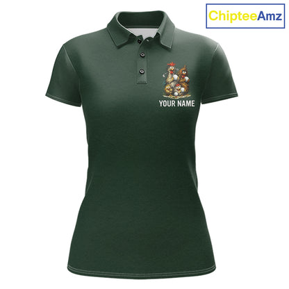 Funny Chicken Womens Golf Polo Shirt Custom Team Name Personalized Golfer Polo Funny Rooster Golf