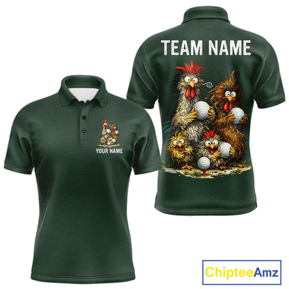 Funny Chicken Golf Polo Shirt Custom Team Name Personalized Golfer Polo Funny Rooster Golf