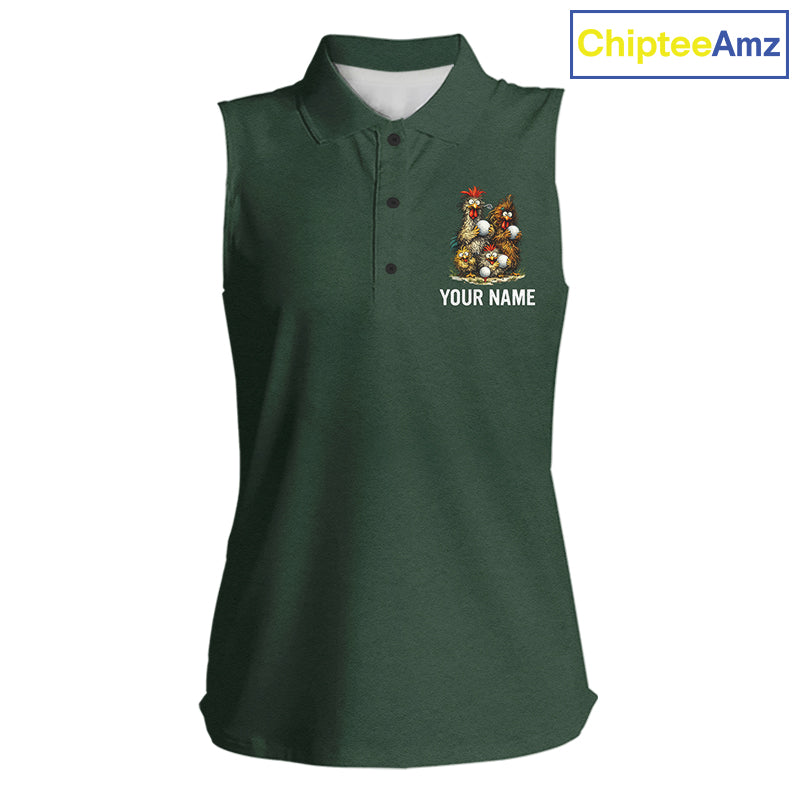 Funny Chicken Womens Sleeveless Golf Polo Shirt Custom Team Name Personalized Golfer Polo Funny Rooster Golf