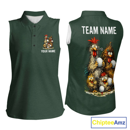 Funny Chicken Womens Sleeveless Golf Polo Shirt Custom Team Name Personalized Golfer Polo Funny Rooster Golf