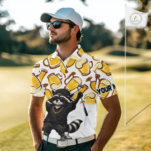 Load image into Gallery viewer, Funny Raccoon Beer Golf Polo Shirt Personalized Name Custom Golf Shirt Golfer Gift For Men