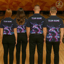 Load image into Gallery viewer, Custom Neon Glow Women Bowling Jersey, Personalized Purple Cyan Light Polo &amp; Quarter-Zip Shirt NHT1170