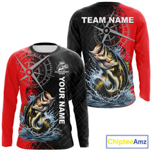 Load image into Gallery viewer, Personalized Bass Performance Fishing Shirts , Red Camo Bass Compass Tournament Shirts NHT495