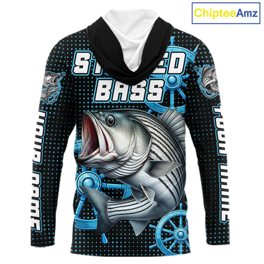 Personalized Striped Bass Fishing Jerseys, Hooded Bass Performance Fishing Shirt Custom Name NHT501