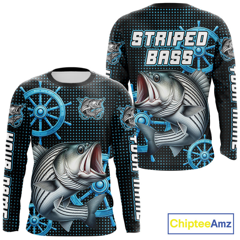 Personalized Striped Bass Fishing Jerseys, Bass Performance Fishing Shirt Custom Name NHT501