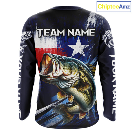 Personalized Bass Long Sleeve Performance Fishing Shirts, Bass Custom Texas Fishing Jersey  NHT502