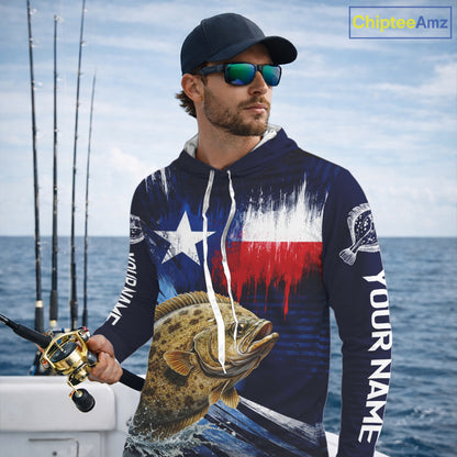 Personalized Flounder Long Sleeve Performance Fishing Shirts, Hooded Flounder Custom Texas Fishing Jersey NHT504