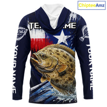 Load image into Gallery viewer, Personalized Flounder Long Sleeve Performance Fishing Shirts, Hooded Flounder Custom Texas Fishing Jersey NHT504