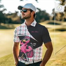 Load image into Gallery viewer, Funny Pink Flamingo Pattern Argyle Golf Polo Shirt For Men, Custom Flamingo Golf Shirt For Team NHT652