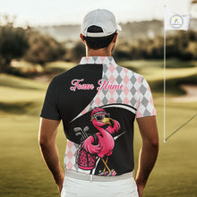 Load image into Gallery viewer, Funny Pink Flamingo Pattern Argyle Golf Polo Shirt For Men, Custom Flamingo Golf Shirt For Team NHT652