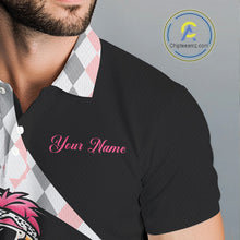 Load image into Gallery viewer, Funny Pink Flamingo Pattern Argyle Golf Polo Shirt For Men, Custom Flamingo Golf Shirt For Team NHT652