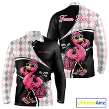 Load image into Gallery viewer, Funny Pink Flamingo Pattern Argyle Golf Polo Shirt For Men, Custom Flamingo Golf Shirt For Team NHT652