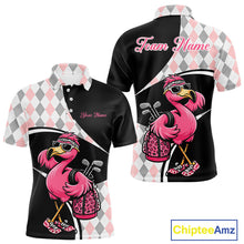 Load image into Gallery viewer, Funny Pink Flamingo Pattern Argyle Golf Polo Shirt For Men, Custom Flamingo Golf Shirt For Team NHT652