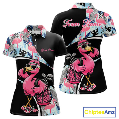 Funny Pink Flamingo Pattern Tropical Flamingo Golf Polo Shirt For Womens, Custom Flamingo Golf Shirt For Team NHT653