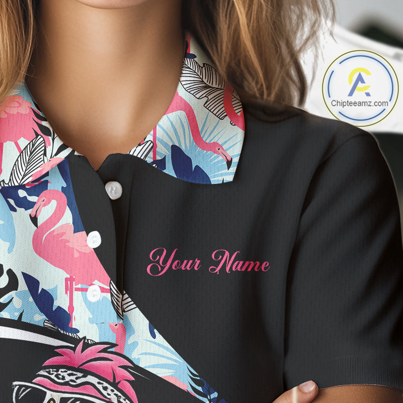 Funny Pink Flamingo Pattern Tropical Flamingo Golf Polo Shirt For Womens, Custom Flamingo Golf Shirt For Team NHT653