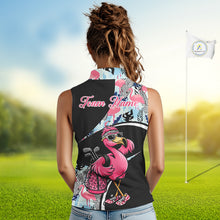 Load image into Gallery viewer, Funny Pink Flamingo Pattern Tropical Flamingo Sleeveless Womens Golf Polo Shirt, Custom Flamingo Golf Shirt For Team NHT653