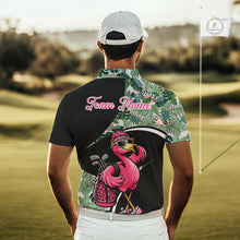 Load image into Gallery viewer, Funny Pink Flamingo Pattern Green Tropical Golf Polo Shirt For Men, Custom Flamingo Golf Shirt For Team NHT654