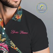 Load image into Gallery viewer, Funny Pink Flamingo Green Tropical Golf Polo Shirt For Men, Custom Flamingo Golf Shirt For Team NHT656