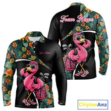 Load image into Gallery viewer, Funny Pink Flamingo Green Tropical Golf Polo Shirt For Men, Custom Flamingo Golf Shirt For Team NHT656